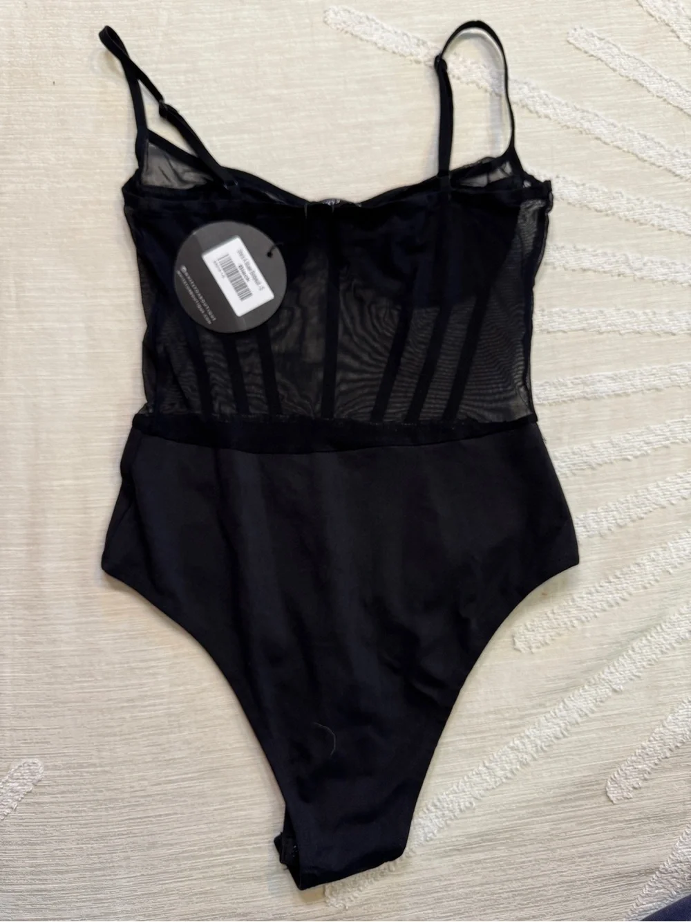 White Fox Boutique Black Mesh Corset Bustier Bodysuit Women’s Small NWT